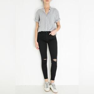 MOTHER Jeans Womens 27 Looker Ankle Fray in Guilty As Sin Black Distressed Denim